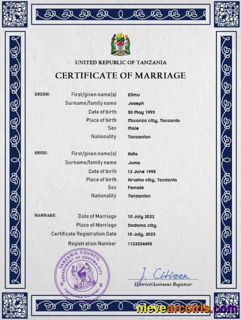 Tanzania marriage certificate